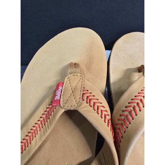 MLB Rawlings Men\'s Baseball Stitch Nubuck Leather Sandals Flip Flops Sand Tan main image 8